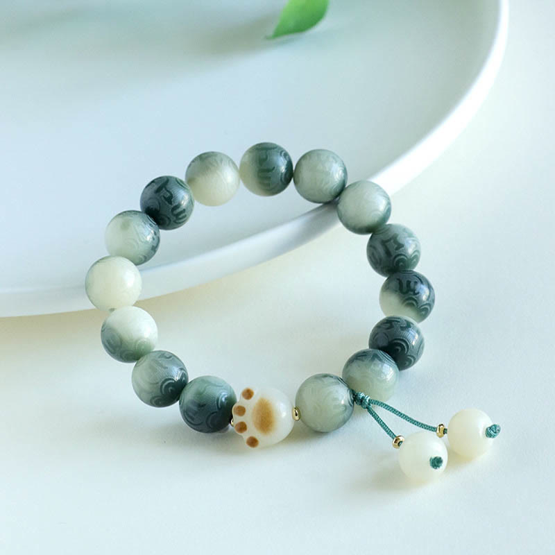 Buddha Stones菩提樹の種子オーム・マニ・パドメ・フム彫刻ハーモニーブレスレット