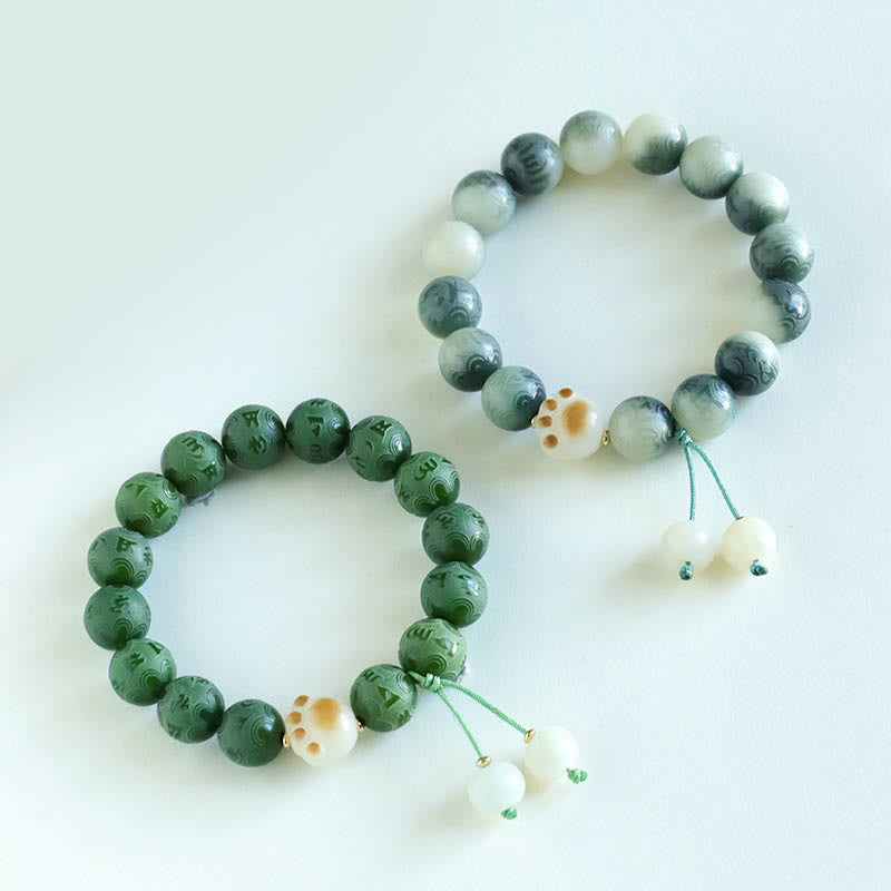 Buddha Stones菩提樹の種子オーム・マニ・パドメ・フム彫刻ハーモニーブレスレット