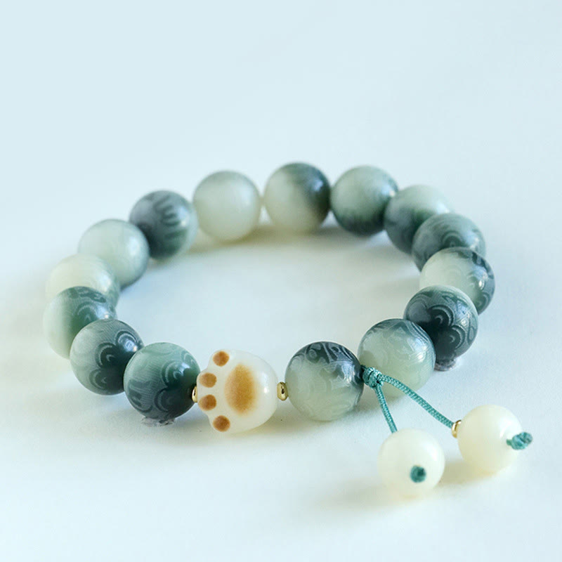 Buddha Stones菩提樹の種子オーム・マニ・パドメ・フム彫刻ハーモニーブレスレット
