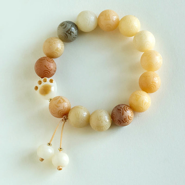 Buddha Stones菩提樹の種子オーム・マニ・パドメ・フム彫刻ハーモニーブレスレット