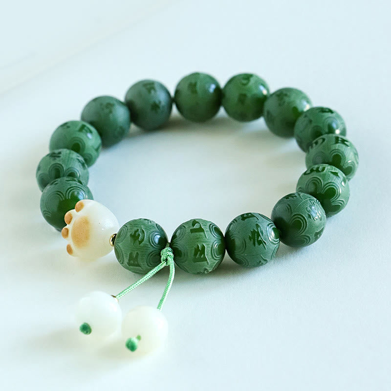 Buddha Stones菩提樹の種子オーム・マニ・パドメ・フム彫刻ハーモニーブレスレット