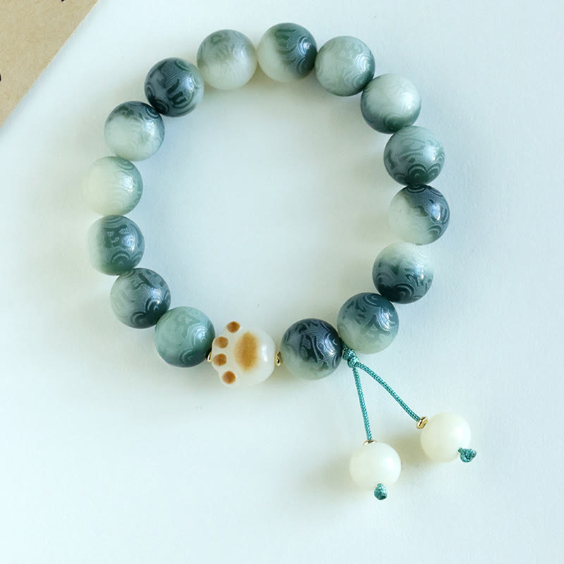 Buddha Stones菩提樹の種子オーム・マニ・パドメ・フム彫刻ハーモニーブレスレット
