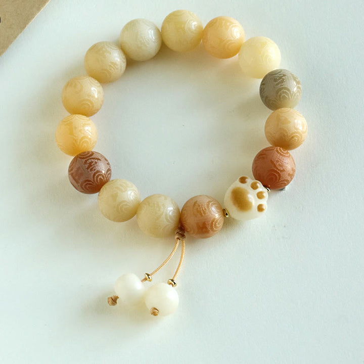 Buddha Stones菩提樹の種子オーム・マニ・パドメ・フム彫刻ハーモニーブレスレット