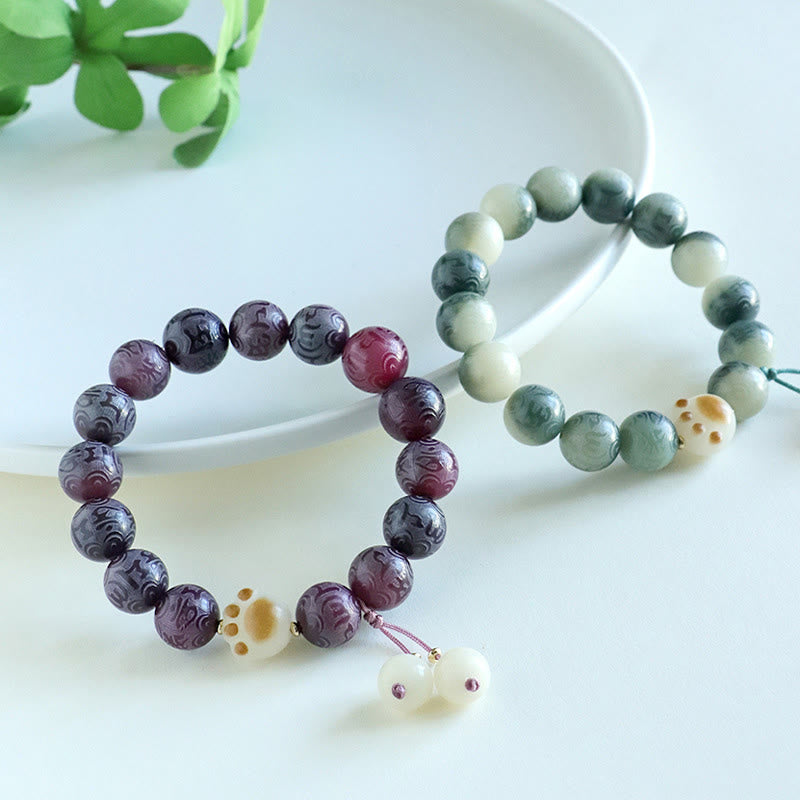 Buddha Stones菩提樹の種子オーム・マニ・パドメ・フム彫刻ハーモニーブレスレット