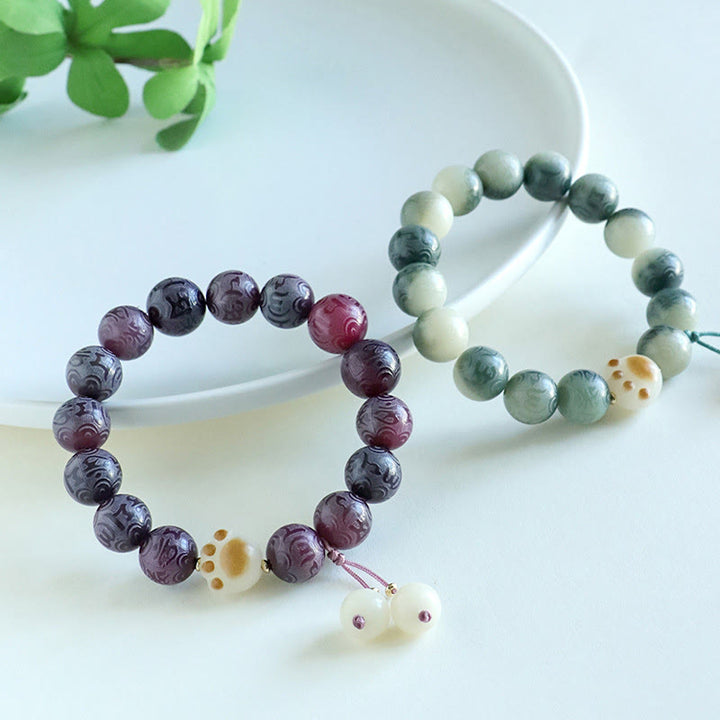 Buddha Stones菩提樹の種子オーム・マニ・パドメ・フム彫刻ハーモニーブレスレット