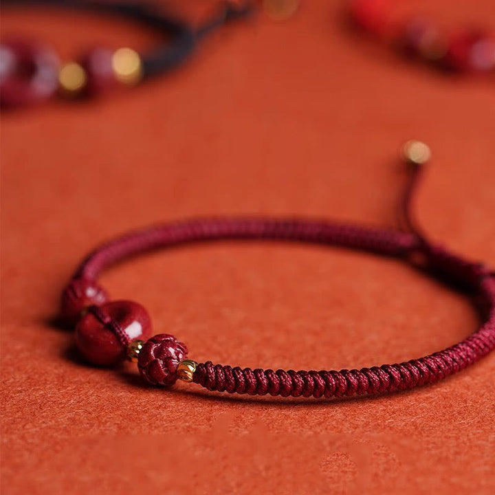 Buddha Stonesハンドメイド 辰砂 平和バックル 蓮 穏やかな祝福 編みロープブレスレット