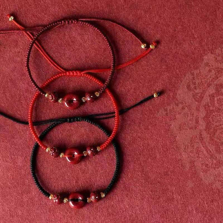 Buddha Stonesハンドメイド 辰砂 平和バックル 蓮 穏やかな祝福 編みロープブレスレット