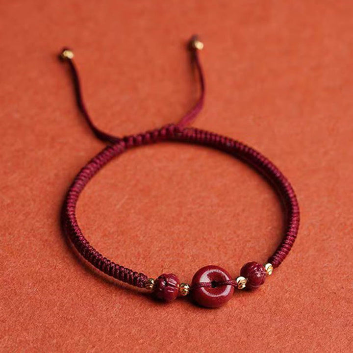 Buddha Stonesハンドメイド 辰砂 平和バックル 蓮 穏やかな祝福 編みロープブレスレット
