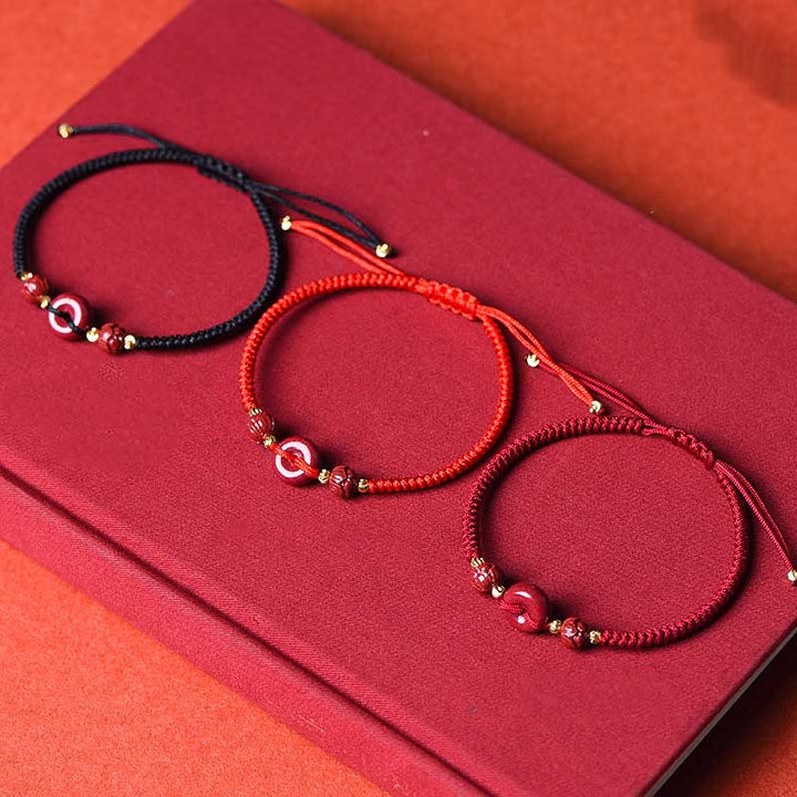 Buddha Stonesハンドメイド 辰砂 平和バックル 蓮 穏やかな祝福 編みロープブレスレット