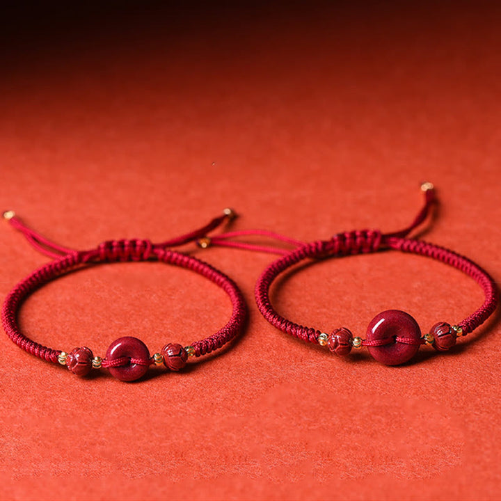 Buddha Stonesハンドメイド 辰砂 平和バックル 蓮 穏やかな祝福 編みロープブレスレット