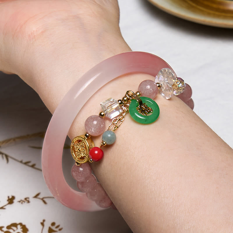 愛と守護を引き寄せるBuddha Stonesピンクブレスレットバングルセット