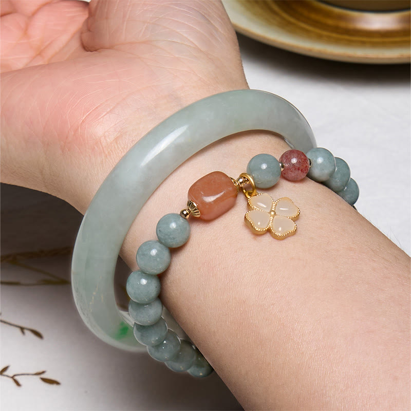 幸運をもたらすBuddha Stonesグリーン翡翠ブレスレットバングルセット