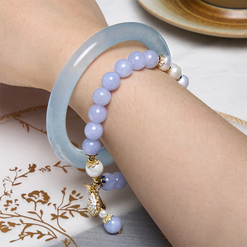 Buddha Stones心の平安とストレス解消 アクアマリン 翡翠 ブルー ブレスレット バングル バンドル