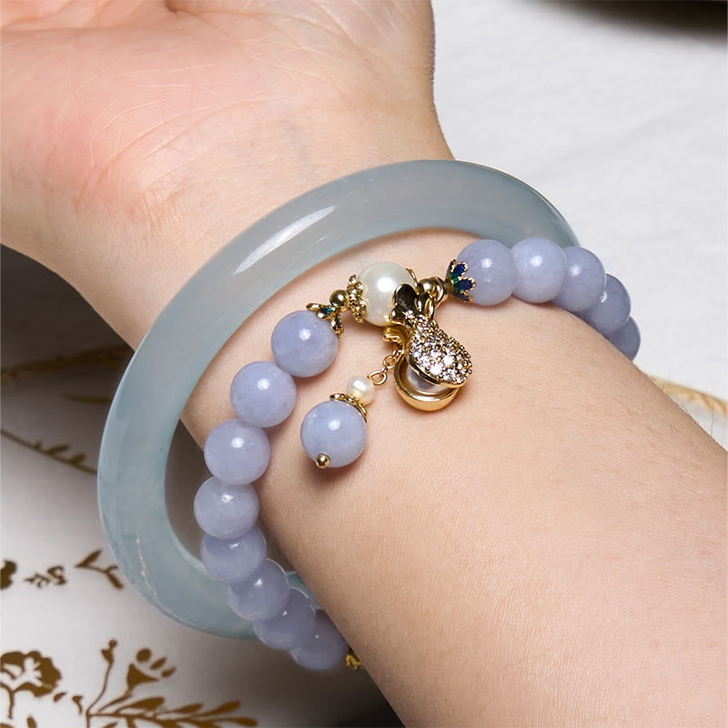 Buddha Stones心の平安とストレス解消 アクアマリン 翡翠 ブルー ブレスレット バングル バンドル