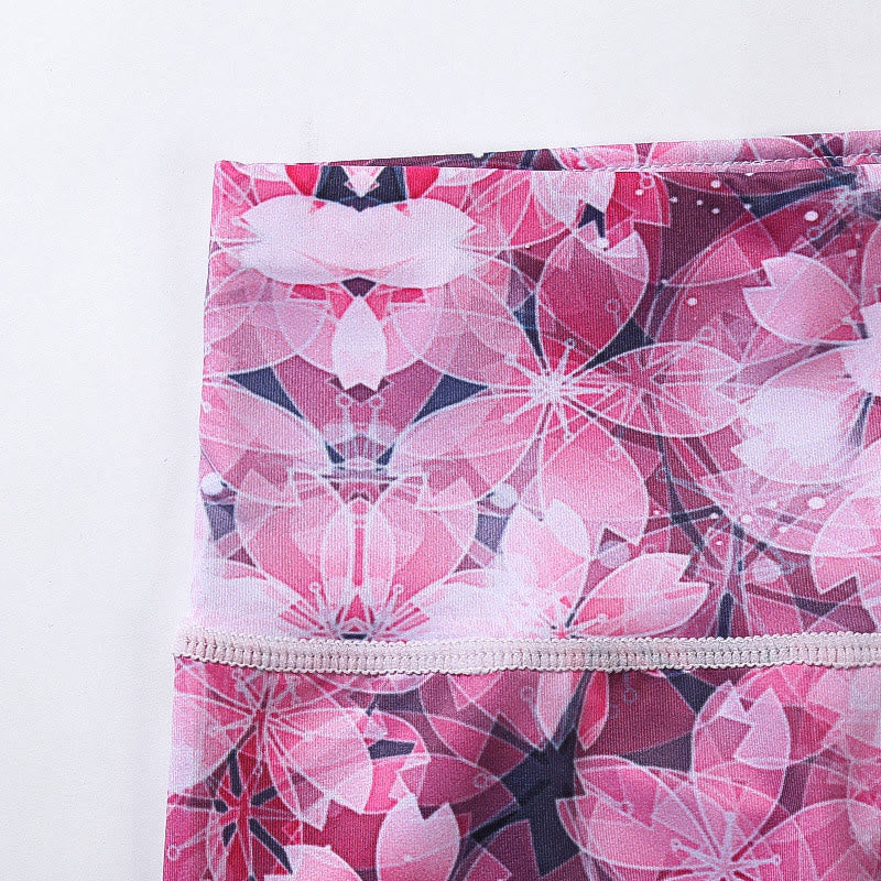 Buddha Stones、桜、サクラのラインプリント、スポーツヨガクロップドレギンス、レディースヨガカプリパンツ - image 5