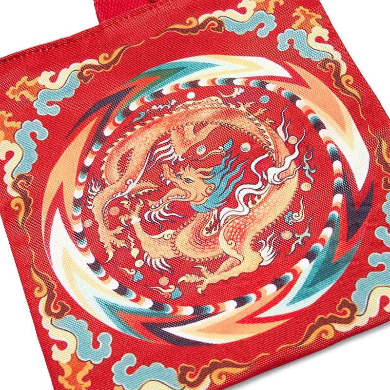 Buddha Stones中国龍 柿 キャンバス ハンドバッグ