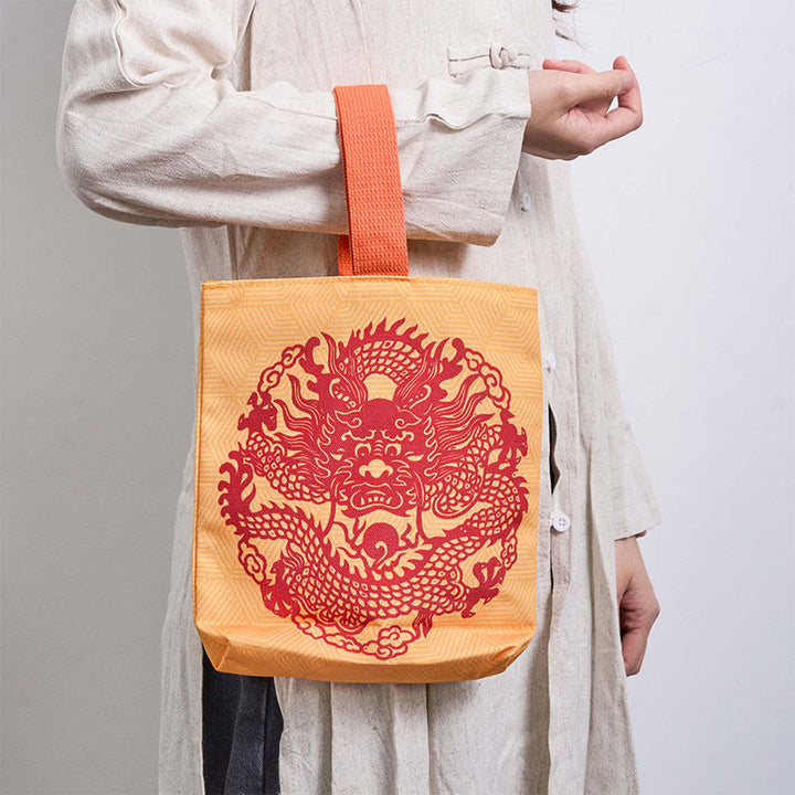 Buddha Stones中国龍 柿 キャンバス ハンドバッグ
