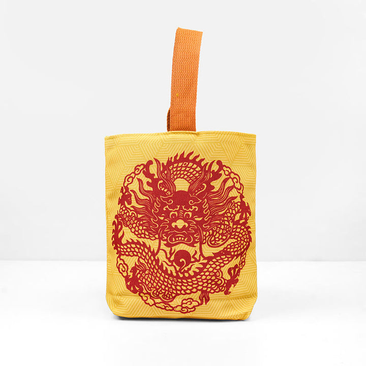 Buddha Stones中国龍 柿 キャンバス ハンドバッグ