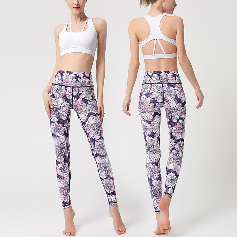 Buddha Stones、カラフルな花びら、葉っぱのプリント、スポーツ、エクササイズ、フィットネス、ハイウエストレギンス、レディース、ヨガパンツ - image 7