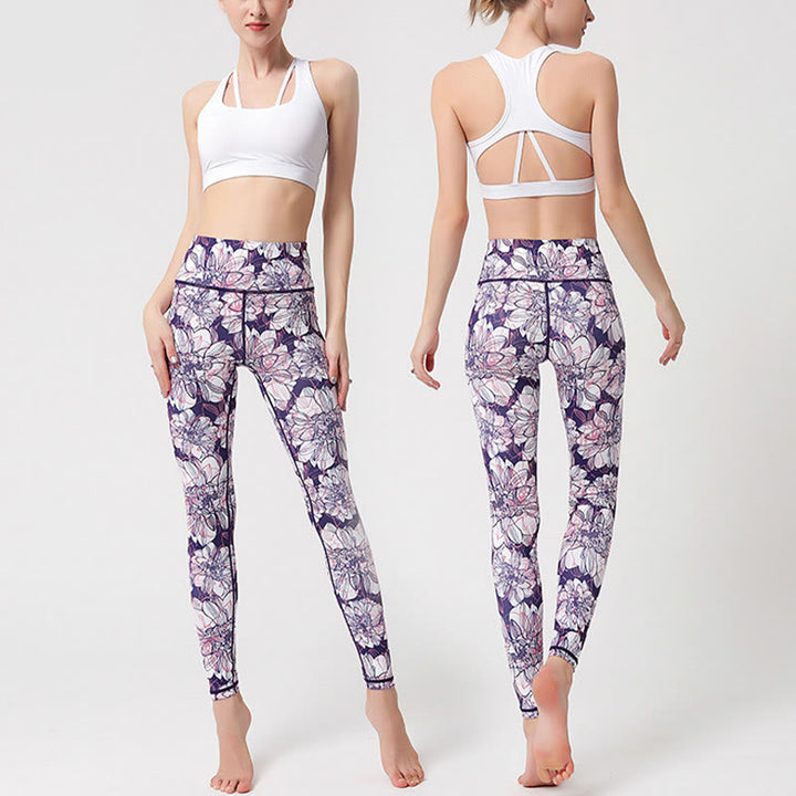 Buddha Stones、カラフルな花びら、葉っぱのプリント、スポーツ、エクササイズ、フィットネス、ハイウエストレギンス、レディース、ヨガパンツ - image 7