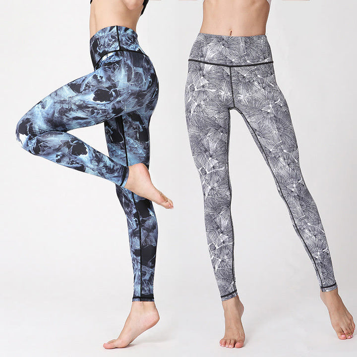 Buddha Stonesと霧の葉のプリント スポーツ エクササイズ フィットネス レギンス レディース ヨガパンツ - image 0