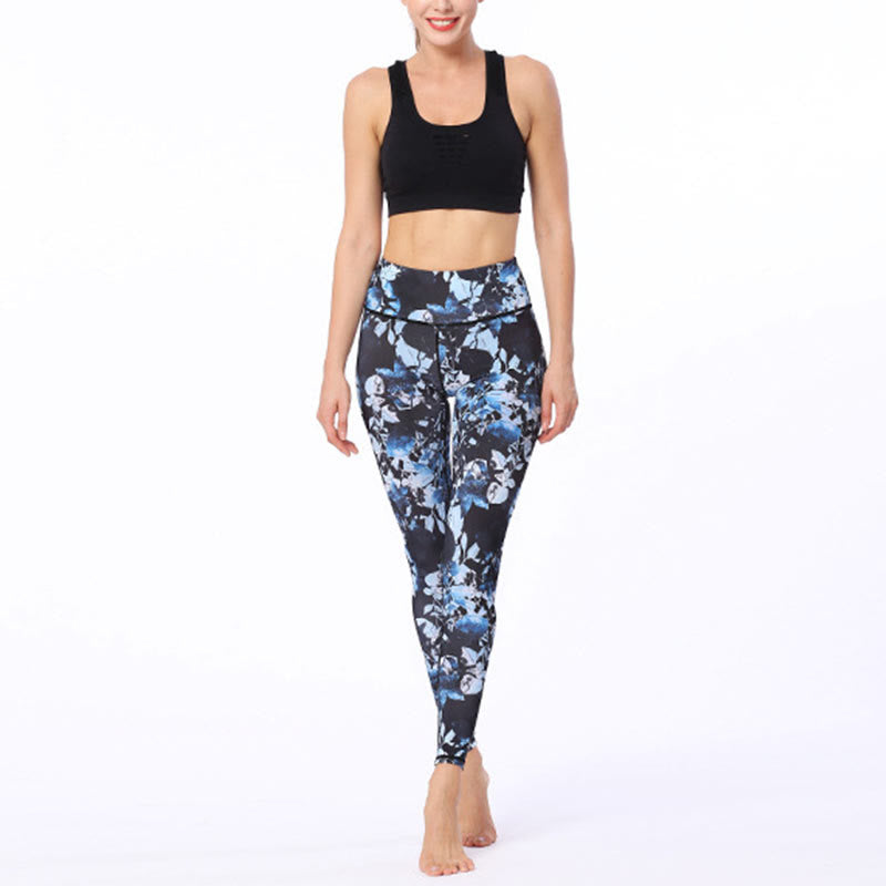Buddha Stonesシンプルリーフプリント スポーツ フィットネス レギンス レディース ヨガパンツ - image 4