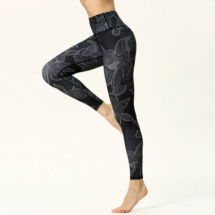 Buddha Stonesシンプルリーフプリント スポーツ フィットネス レギンス レディース ヨガパンツ - image 7
