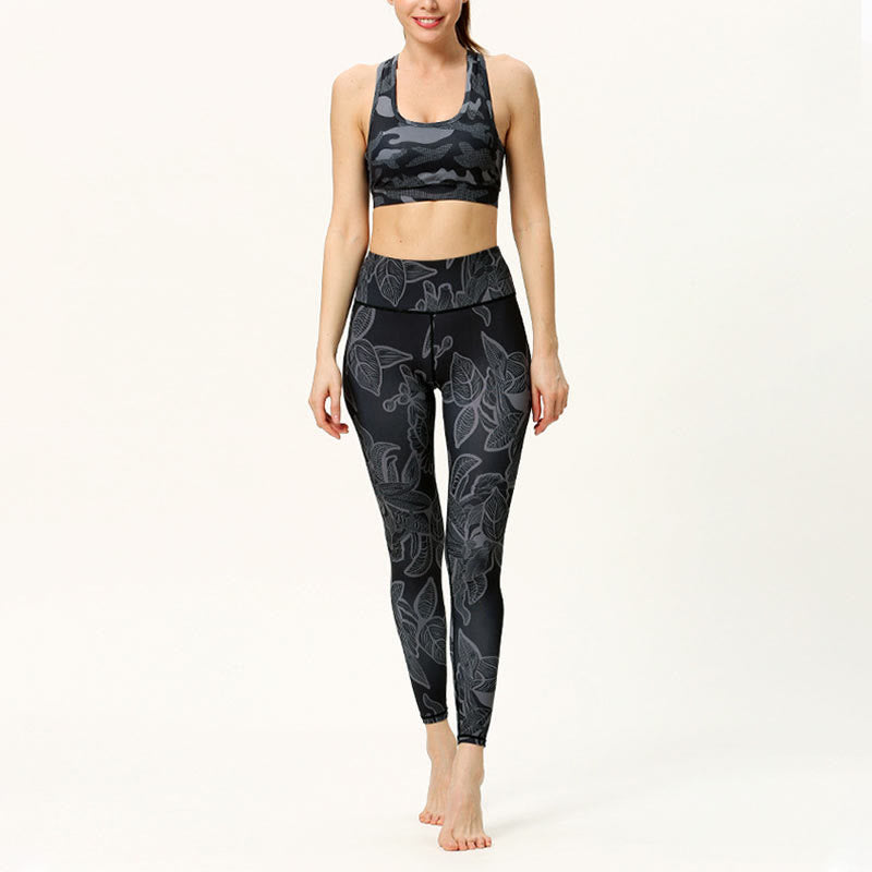 Buddha Stonesシンプルリーフプリント スポーツ フィットネス レギンス レディース ヨガパンツ - image 10