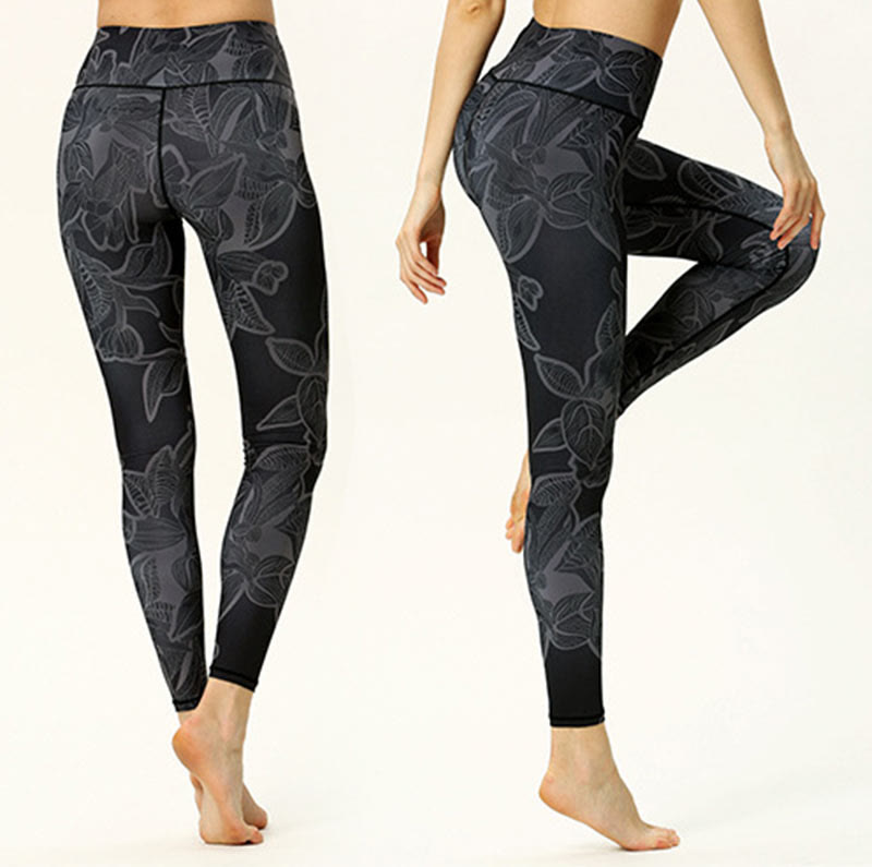 Buddha Stonesシンプルリーフプリント スポーツ フィットネス レギンス レディース ヨガパンツ - image 8