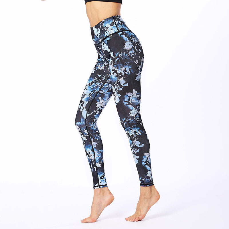 Buddha Stonesシンプルリーフプリント スポーツ フィットネス レギンス レディース ヨガパンツ - image 1