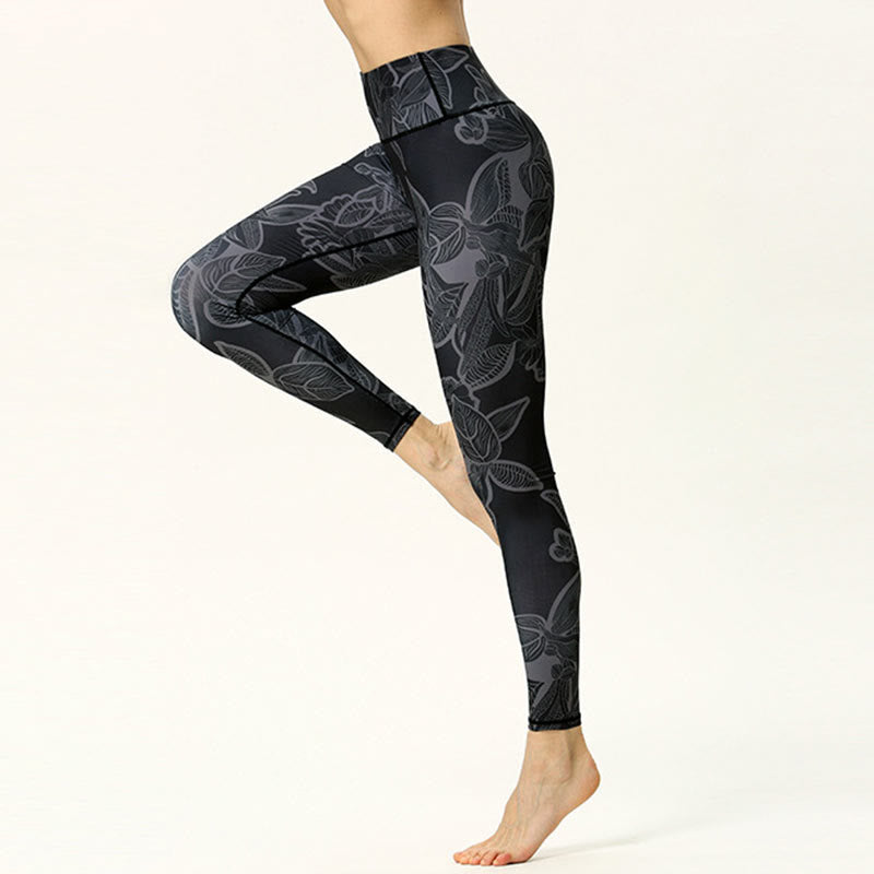 Buddha Stonesシンプルリーフプリント スポーツ フィットネス レギンス レディース ヨガパンツ - image 7