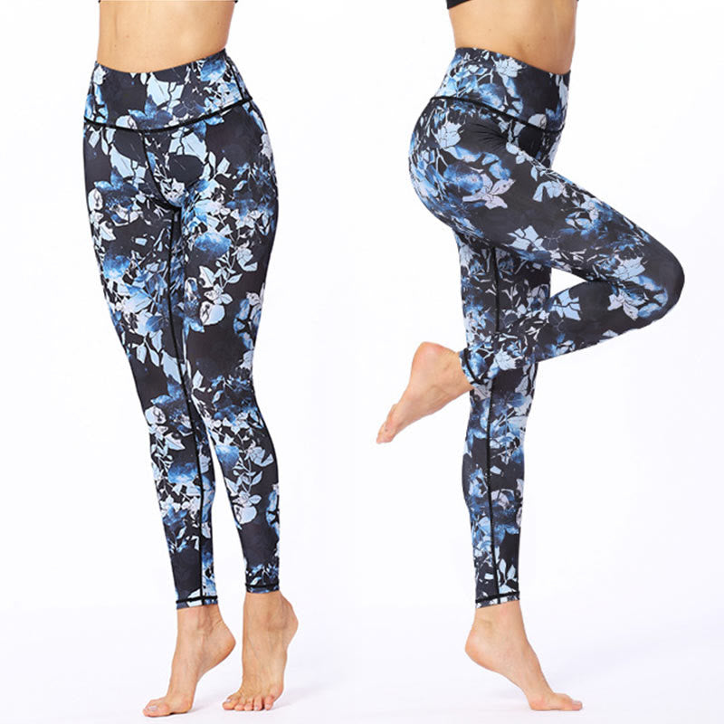 Buddha Stonesシンプルリーフプリント スポーツ フィットネス レギンス レディース ヨガパンツ - image 2