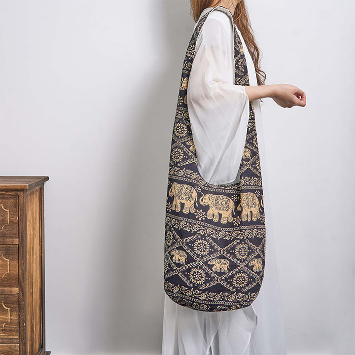 Buddha Stonesコットンエレファントストライプクロスボディバッグショルダーバッグ