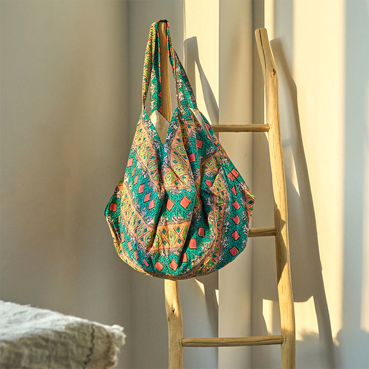 Buddha Stonesカラーストライプ柄コットンショルダーバッグ - グリーン 50*20*40cm - image 17