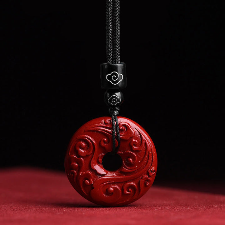 Buddha Stones天然辰砂 蓮平和のお守りチャーム祝福ネックレス ストリングペンダント - 辰砂の瑞雲 - image 1