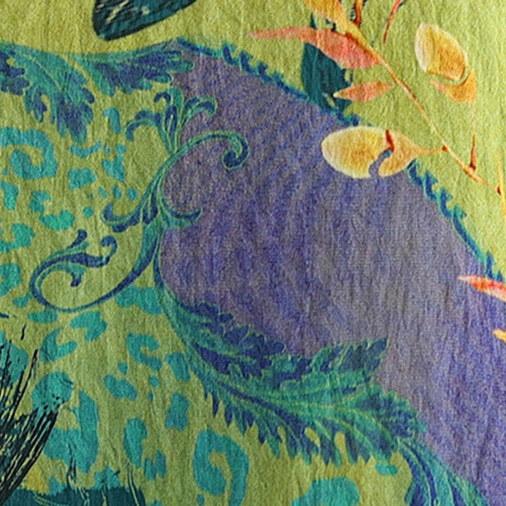 Buddha Stones黄緑花 七分袖 リネン Tシャツ - image 8