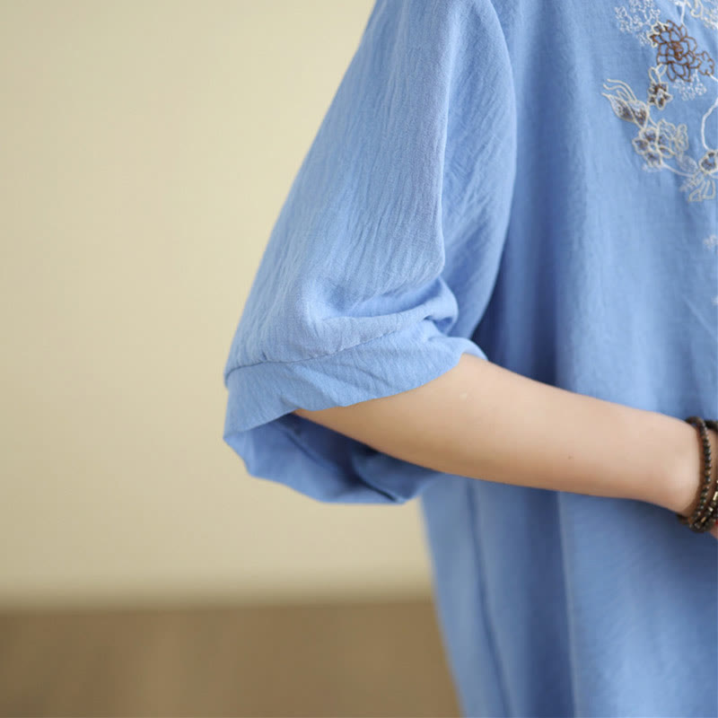 Buddha Stonesフローラル刺繍 Vネック ハーフスリーブ Tシャツ - image 9