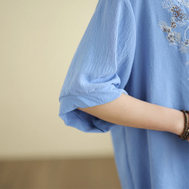 Buddha Stonesフローラル刺繍 Vネック ハーフスリーブ Tシャツ - image 9