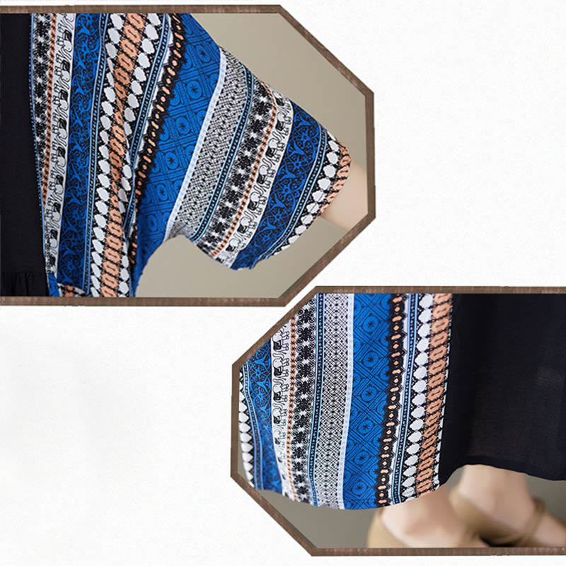 Buddha Stonesブラック ブルー ストライプ 半袖 ミディドレス ポケット付き - image 13