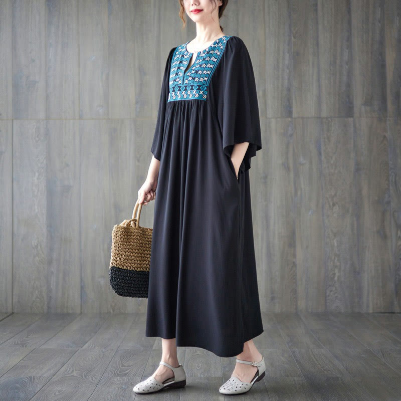 Buddha Stones刺繍入りノッチラッフルヘムミディドレス（ポケット付き） - image 24