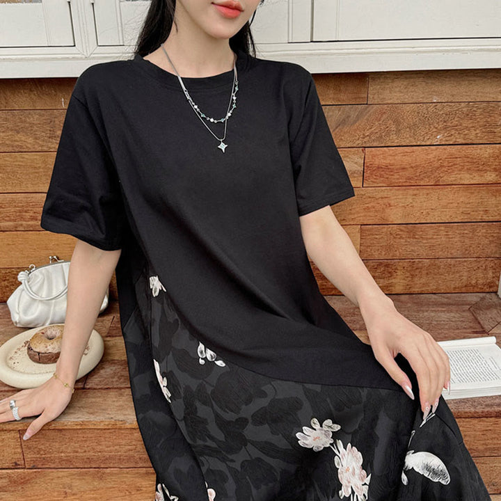 Buddha Stonesカジュアルフラワージャカード半袖Tシャツ ミディドレス - image 4