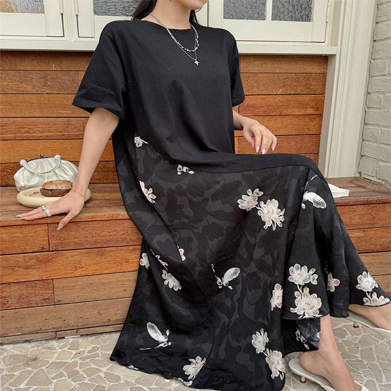 Buddha Stonesカジュアルフラワージャカード半袖Tシャツ ミディドレス - image 3