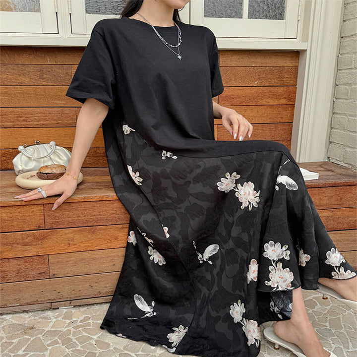 Buddha Stonesカジュアルフラワージャカード半袖Tシャツ ミディドレス - image 3