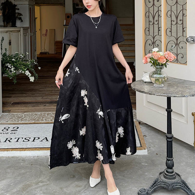 Buddha Stonesカジュアルフラワージャカード半袖Tシャツ ミディドレス - image 1