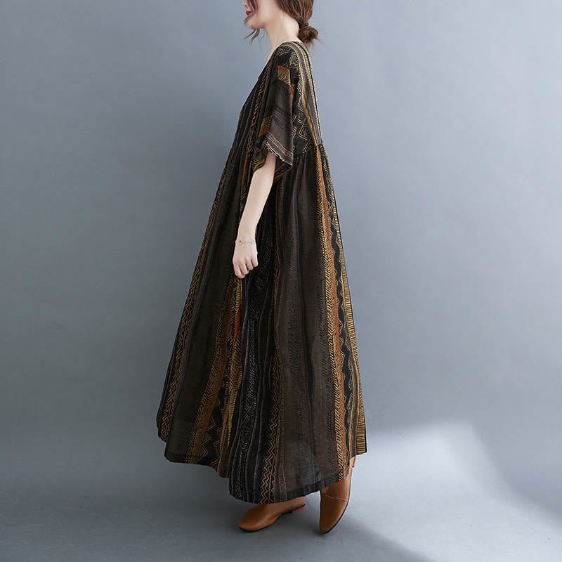 Buddha Stonesボヘミアン ジオメトリック 半袖 ミディドレス ポケット付き
