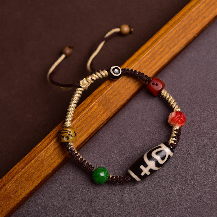 Buddha Stones手作り チベット Dzi ビーズ 富 編み込み ロープ ブレスレット