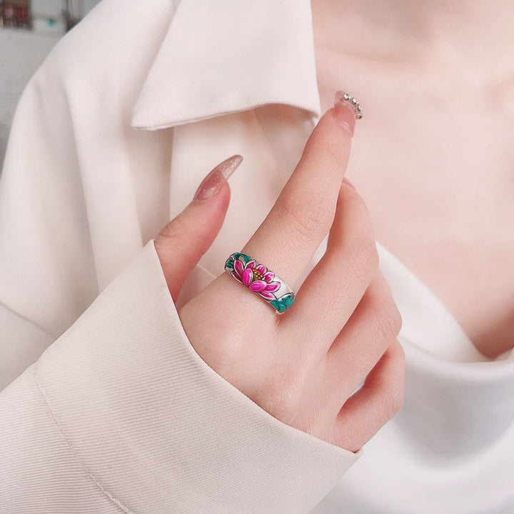 Buddha Stones925スターリングシルバー 蓮の花 般若心経 悟りのリング