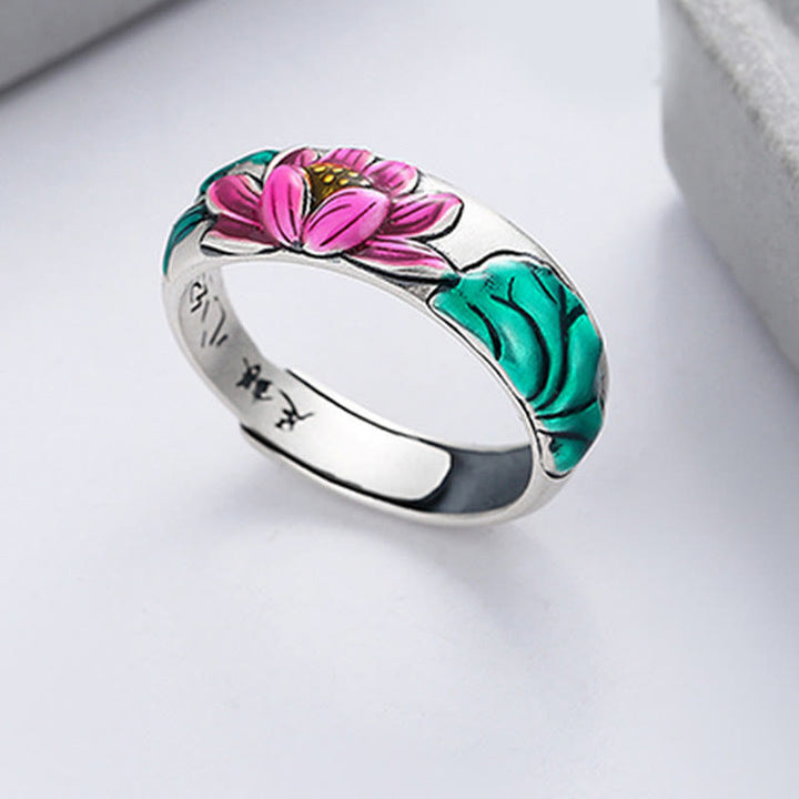Buddha Stones925スターリングシルバー 蓮の花 般若心経 悟りのリング