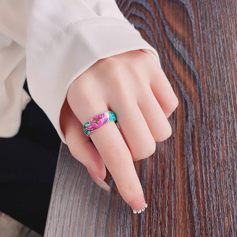 Buddha Stones925スターリングシルバー 蓮の花 般若心経 悟りのリング