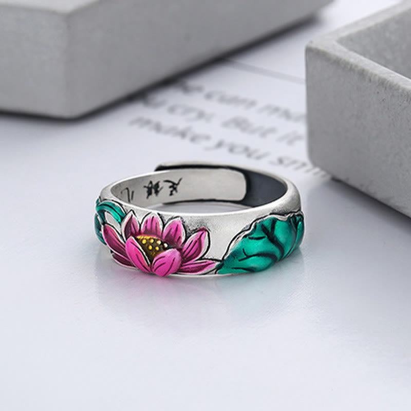 Buddha Stones925スターリングシルバー 蓮の花 般若心経 悟りのリング
